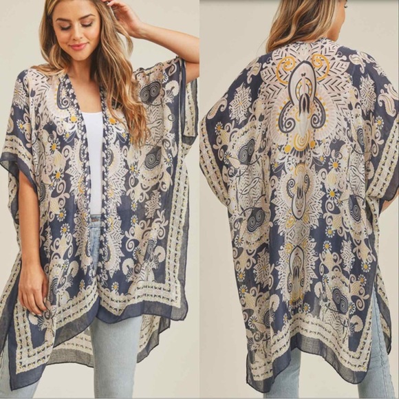 CHICBOMB Other - BOHO CHIC FLORAL KIMONO - VINTAGE BLUE